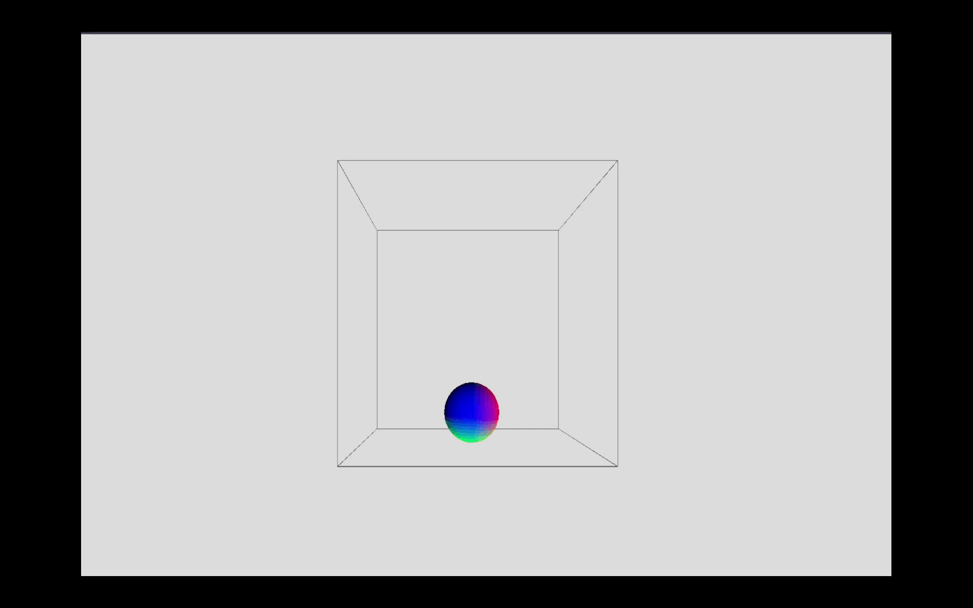 A vivid rainbow-colored sphere spins at the center of nested polygonal frames on a light gray canvas. The symmetry gives a sci-fi, portal-like feel.